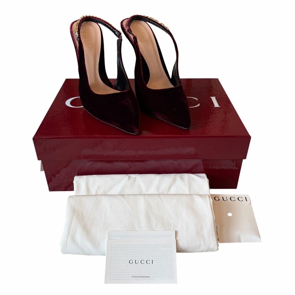 NEW Gucci Signoria Velvet Slingback Pumps Burgundy Heels Size EU 38 US 8 - Picture 4 of 16